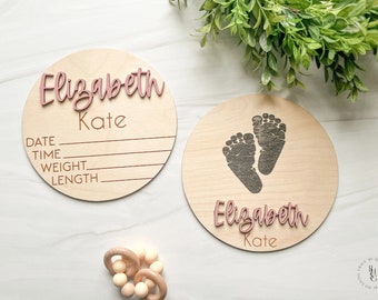 Baby Announcement Sign with Birth Stats | Footprint Sign For Newborn | Baby Name Reveal | Personalized Baby Name Sign