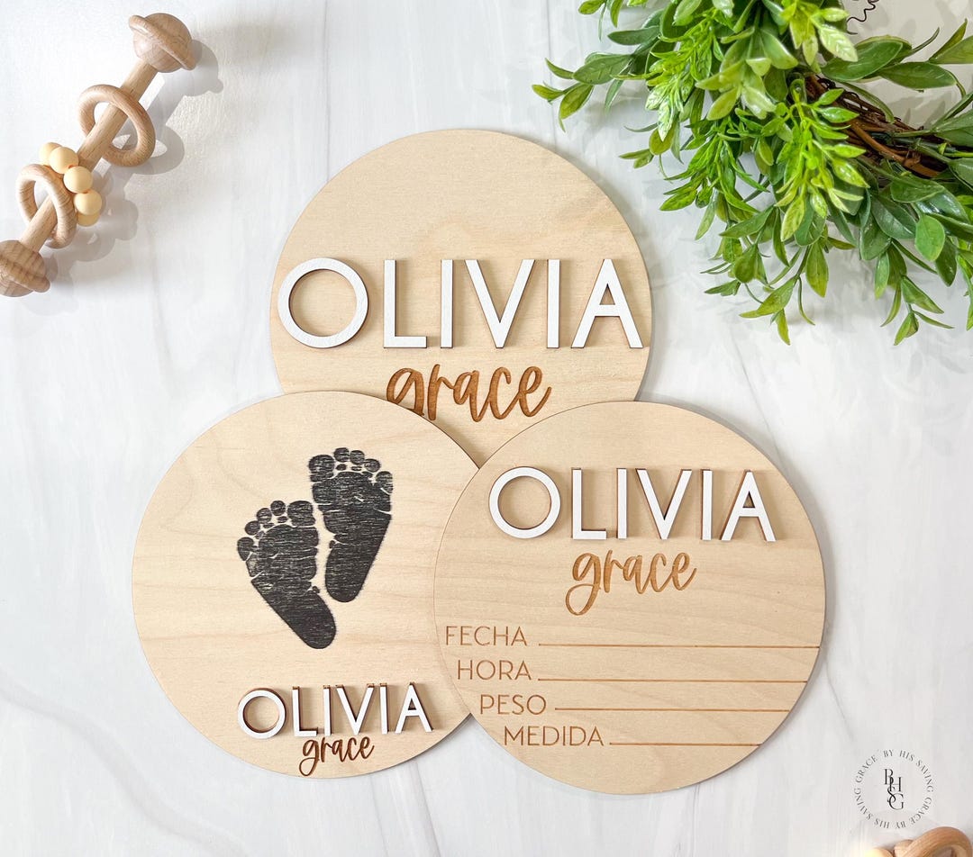 Spanish Baby Announcement Sign With Birth Stats | Matching Name Plate ...