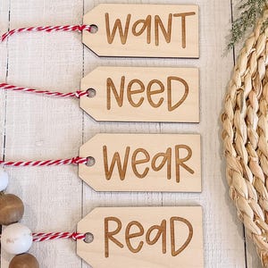 Set of Four Christmas Gift Tags | Wooden Gift Tags | Gift Tags For Christmas | Something To Wear Something You Want  | Something To Read