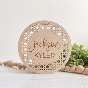 Boho Baby Name Announcement Sign | Baby Name Sign For Hospital | Baby Name Reveal | Personalized Baby Name Sign | Sign For Crib | Rattan