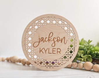 Boho Baby Name Announcement Sign | Baby Name Sign For Hospital | Baby Name Reveal | Personalized Baby Name Sign | Sign For Crib | Rattan