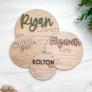 Baby Announcement Sign With Birth Stats Wood Sign for Name Reveal Baby Name Reveal Personalized Baby Name Sign Sign For Hospital image 1