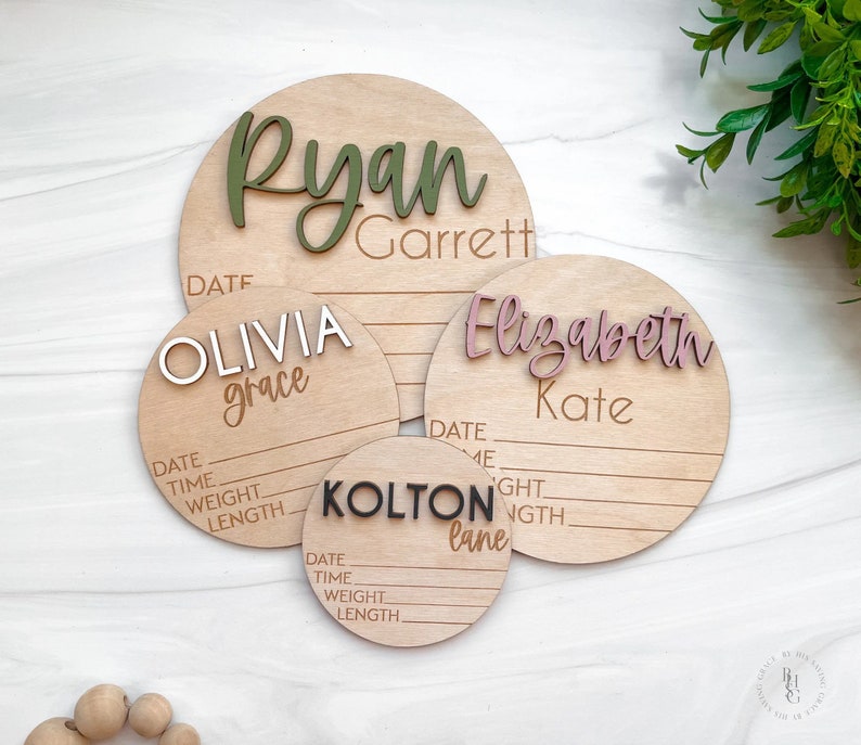 Baby Announcement Sign With Birth Stats Wood Sign for Name Reveal Baby Name Reveal Personalized Baby Name Sign Sign For Hospital image 1