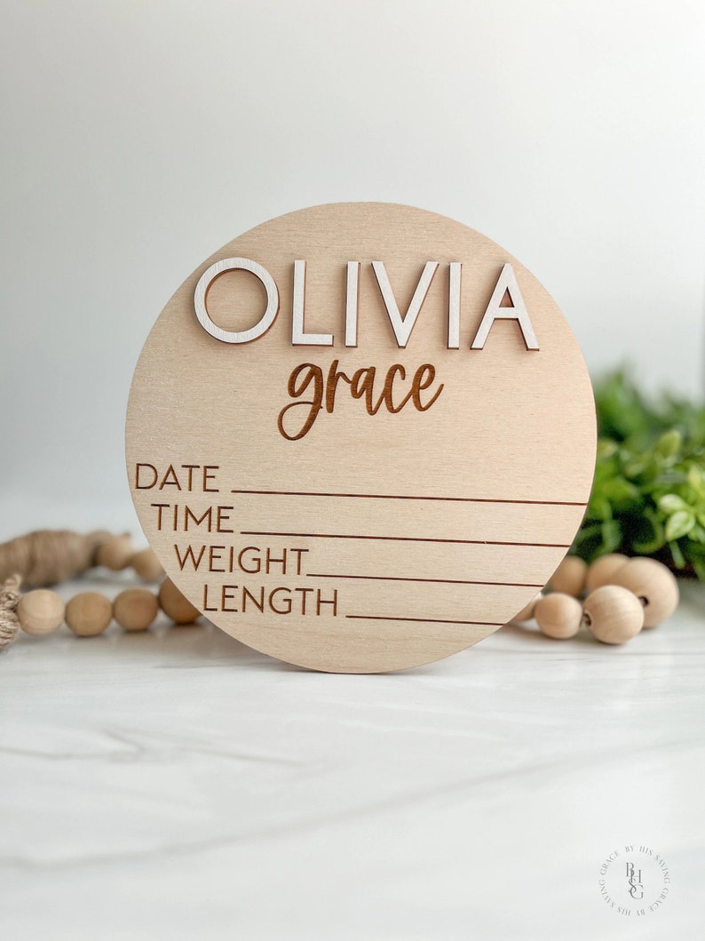Baby Announcement Sign With Birth Stats Wood Sign for Name Reveal Baby Name Reveal Personalized Baby Name Sign Sign For Hospital OLIVIA grace