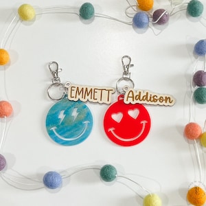 Smiley Face Keychain With Name | Keychain for Backpack | 90s Nostalgia ...