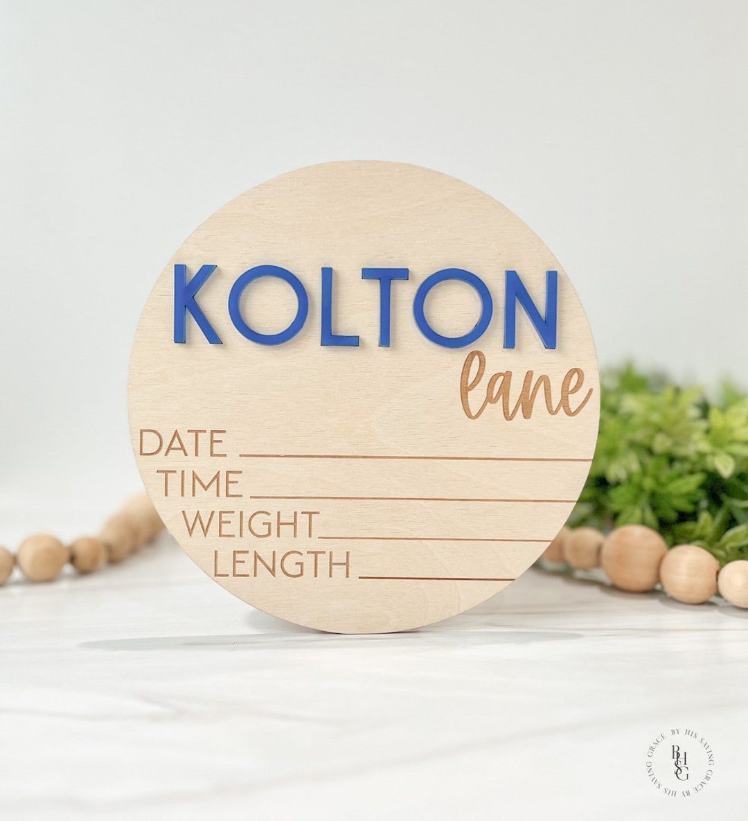 Baby Announcement Sign With Birth Stats Featuring an Acrylic Name Sign ...