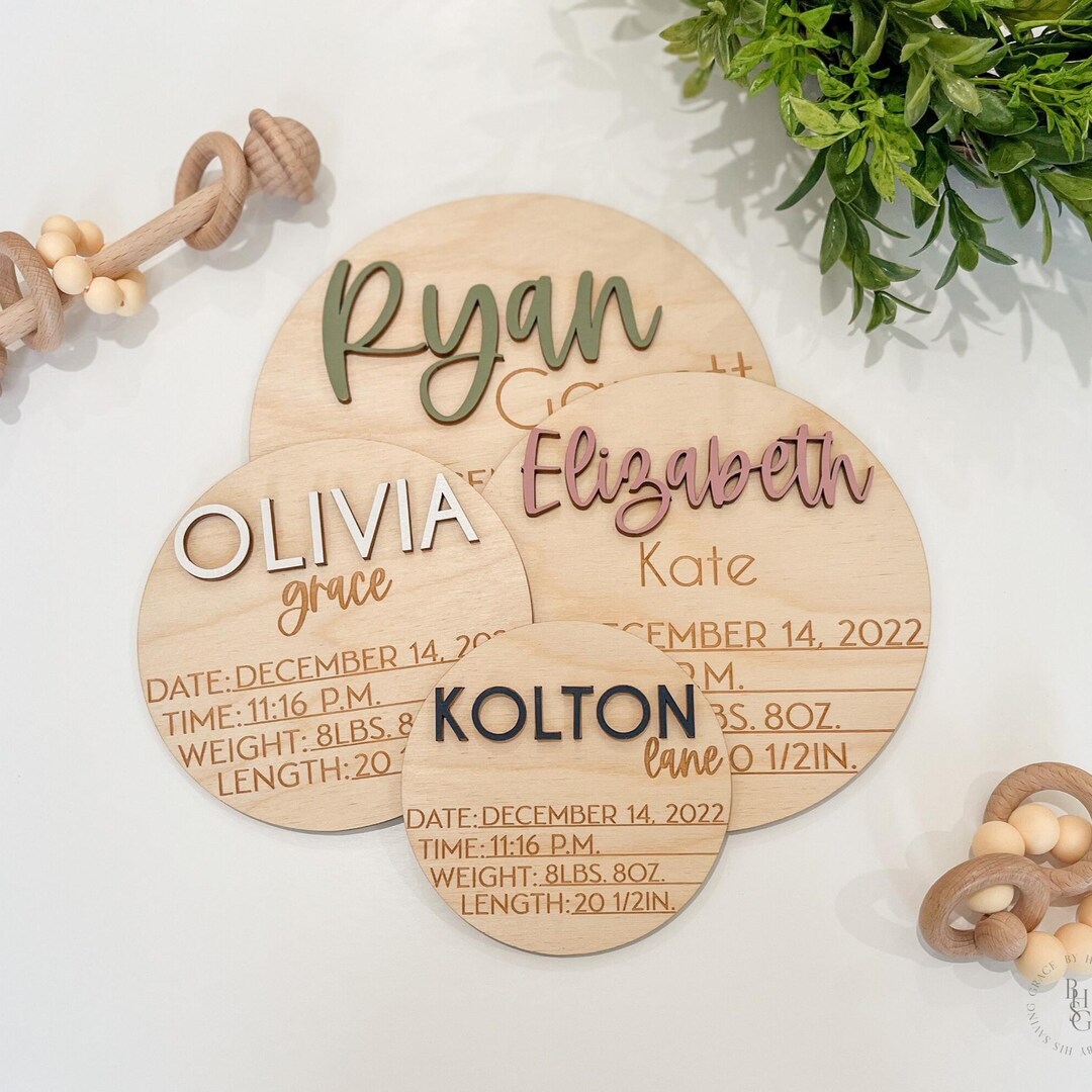 Baby Announcement Sign With Engraved Birth Stats | Wood Sign for Name ...