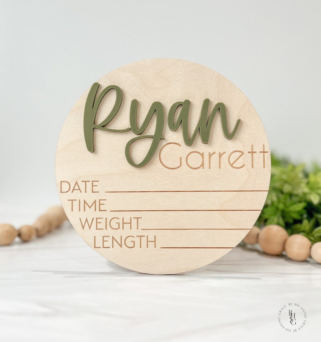 Baby Announcement Sign With Birth Stats Featuring an Acrylic Name Sign ...