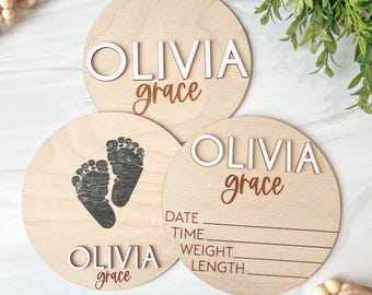 Baby Announcement Sign with Birth Stats | Footprint Sign For Newborn | Baby Name Reveal | Personalized Baby Name Sign | Sign For Hospital