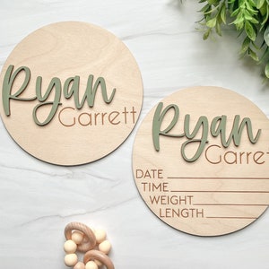 Baby Announcement Sign With Birth Stats | Matching Name Plate | Wood Sign for Name Reveal | Personalized Baby Name Sign | Sign For Hospital