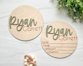 Baby Announcement Sign With Birth Stats | Matching Name Plate | Wood Sign for Name Reveal | Personalized Baby Name Sign | Sign For Hospital