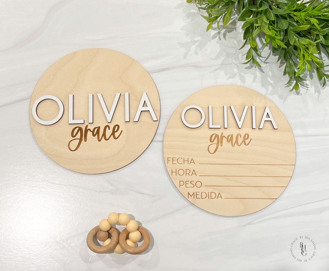 Spanish Baby Announcement Sign With Birth Stats Matching Name Plate ...
