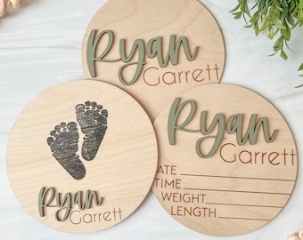 Baby Announcement Sign With Birth Stats | Matching Name Plate | Wood Sign for Name Reveal | Personalized Baby Name Sign | Sign For Hospital