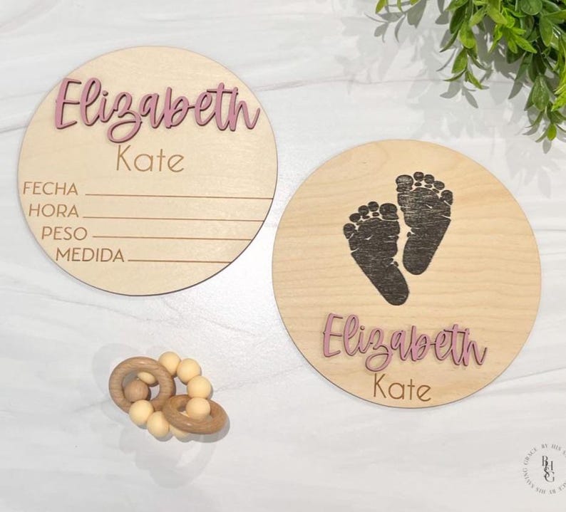 Spanish Baby Announcement Sign With Birth Stats | Matching Name Plate ...