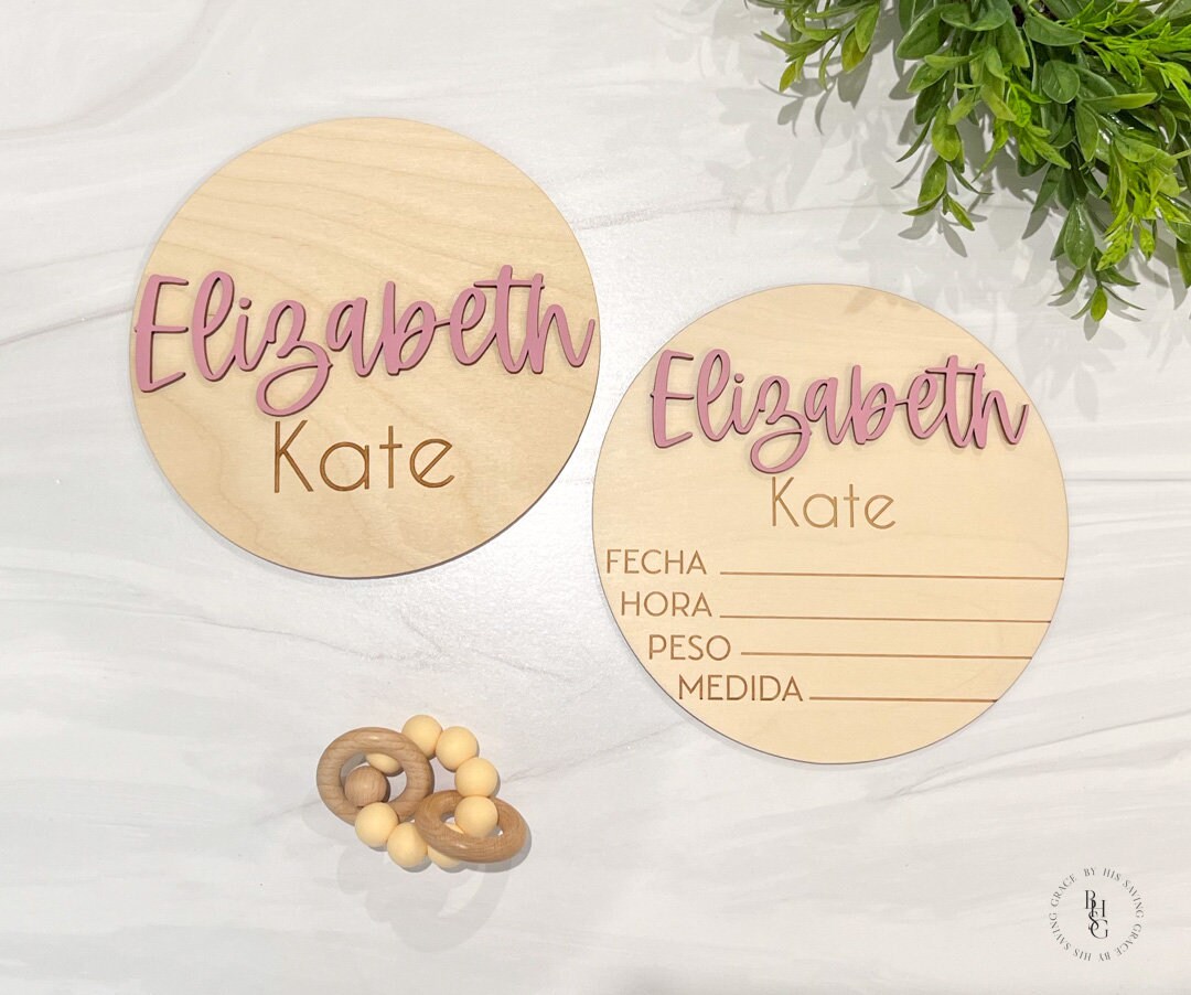 Spanish Baby Announcement Sign With Birth Stats Matching Name Plate ...