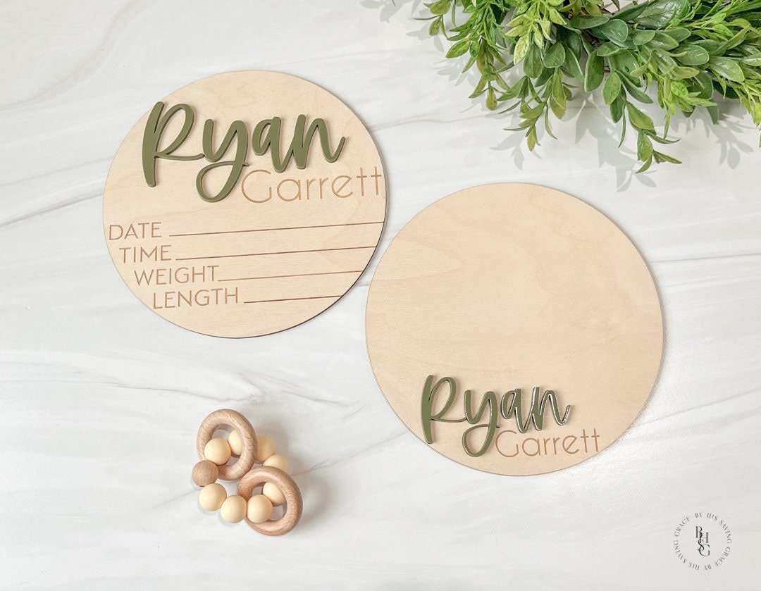 Baby Announcement Sign With Birth Stats Featuring an Acrylic Name ...