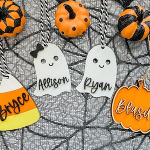 Halloween Tags | Halloween Bag Tags | Halloween Name Tag | Halloween Decor | Name For Halloween Bucket | Candy Corn | Pumpkin | Happy Ghost