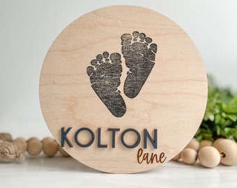 Baby Announcement Sign | Footprint Sign For Newborn | Baby Name Reveal | Personalized Baby Name Sign | Sign For Hospital Birth Stat Sign
