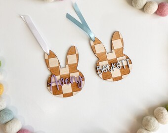Personalized Checkered Bunny Easter Basket Tag | Easter Tag | Easter Tag | Easter Basket Bag Tag | Basket Tag For Easter | Acrylic Name