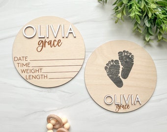 Baby Announcement Sign with Birth Stats | Footprint Sign For Newborn | Baby Name Reveal | Personalized Baby Name Sign | Sign For Hospital