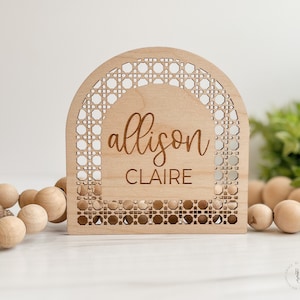 Boho Arch Baby Name Announcement Sign | Baby Name Sign For Hospital | Baby Name Reveal | Personalized Baby Name Sign | Rattan Sign