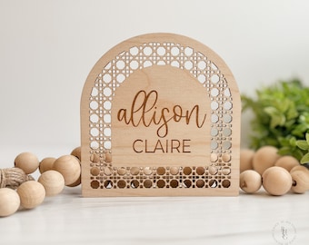 Boho Arch Baby Name Announcement Sign | Baby Name Sign For Hospital | Baby Name Reveal | Personalized Baby Name Sign | Rattan Sign