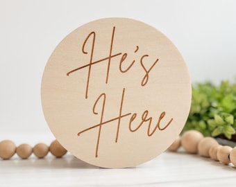 Double Sided He's Here She's Here Birth Announcement | She's Here | He's Here | I'm Here | We're Here | Wooden Baby Sign|Birth Announcement