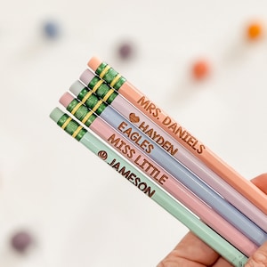 Set of Five Engraved Pencils With Name | Personalized Pencils | Pencils For Kids or Teacher | Personalized School Supplies | Pastel Pencils