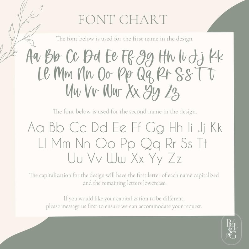 May include: A font chart displaying two distinct alphabet styles in gray text on a white background. The top section shows a cursive script font, while the bottom section features a clean, sans-serif font. Text instructions are included.