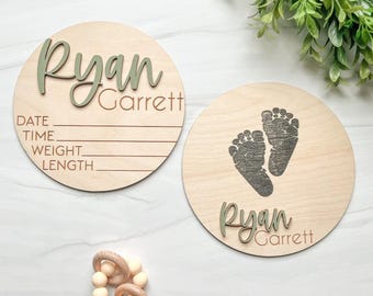 Baby Announcement Sign with Birth Stats | Footprint Sign For Newborn | Baby Name Reveal | Personalized Baby Name Sign | Sign For Hospital