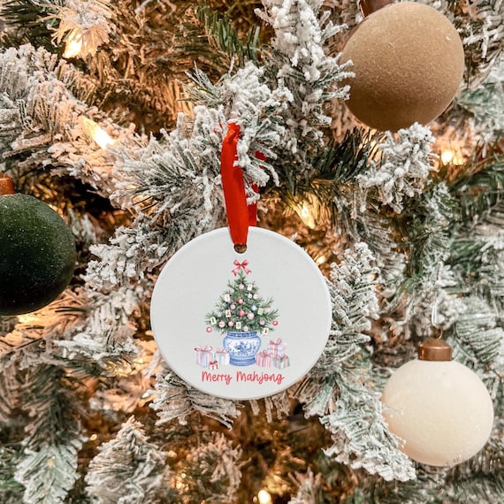 Merry Mahjong Ceramic Christmas Ornament