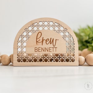 Boho Arch Baby Name Announcement Sign | Baby Name Sign For Hospital | Baby Name Reveal | Personalized Baby Name Sign | Rattan Sign