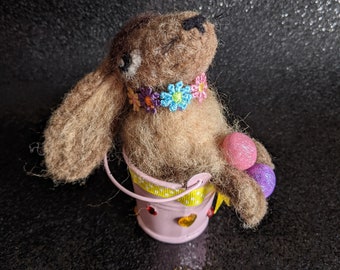 Easter needle felted rabbit in a bucket