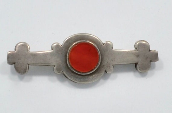 Antique Silver Carnelian Brooch from Turkmenistan - image 1