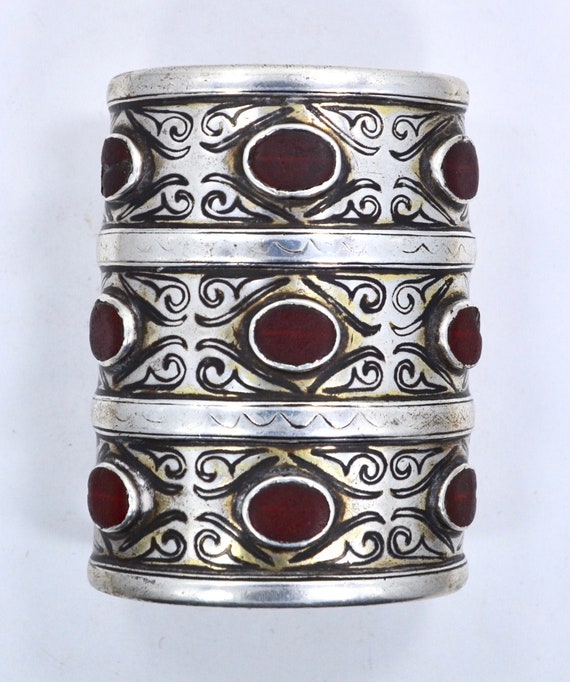 Antique Silver Tekke Turkoman Carnelian Bracelet C