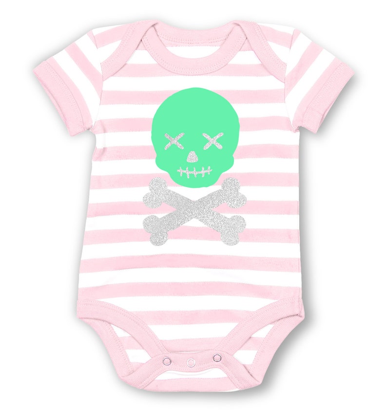 Skull And Bones Glitter striped baby grow