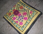 Vintage Oushak Rug 16x16 suzani textile caucasion pillow turkish thin square decor bed all decoration stylish rugs floral pattern yellow