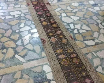 vintage Smaii brown wool turkish patch rug runner feet. 10.5x1.9