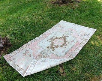 vintage woven  turkish faded small rug 205x106 cm