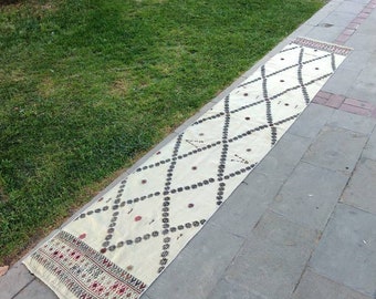 vintage decor boho natural wool runner rug 348x60cm/2x11.4 ft