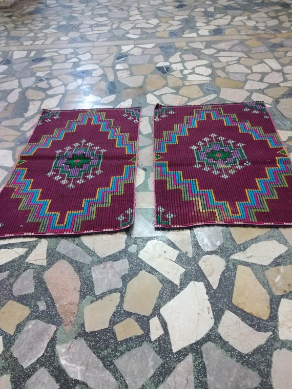 vintage Twin kilim rugs handwoven  red  rug 2.1/2.2x3.28ft rug .100x62/65cm