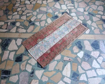 vintage Small patchwork wool turkish art rugs. Feet. 3.5x2