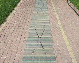 Vintage Turkish Runner Rug: Striped Kilim, Boho Home Decor (660x70cm)