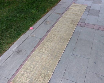 vintage parchwork rug narrow runner rug 340x50cm/11.x1.64ft