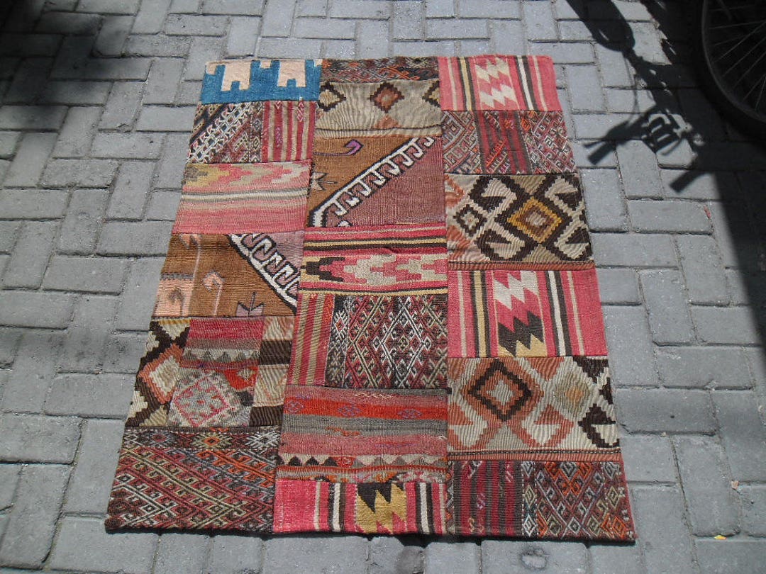 Vintage Pink Square Rug Patchwork Rug 103x133cm /ft3.37x4.36 - Etsy
