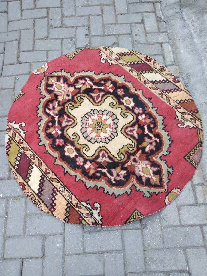 120cm bright red round small Rug3.93ft turkish persian rug Etsy