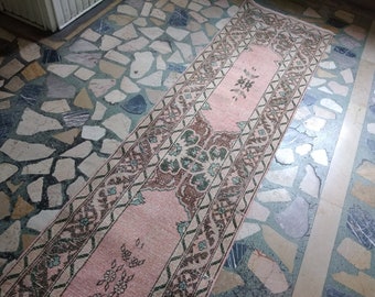 vintage Patchwork oversize long pink runner rug 410x64cm