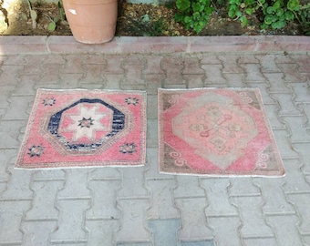 vintage woven twin pink rug 55/63*70cm