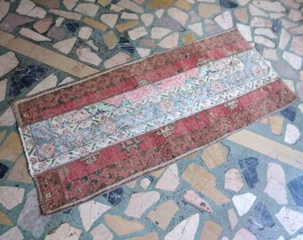 vintage Small patchwork wool turkish art rugs. Feet. 4.9x2.2