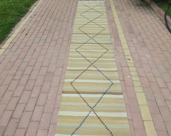 Vintage Geometric Turkish Runner Rug: Extra Long Kilim (460x70cm)